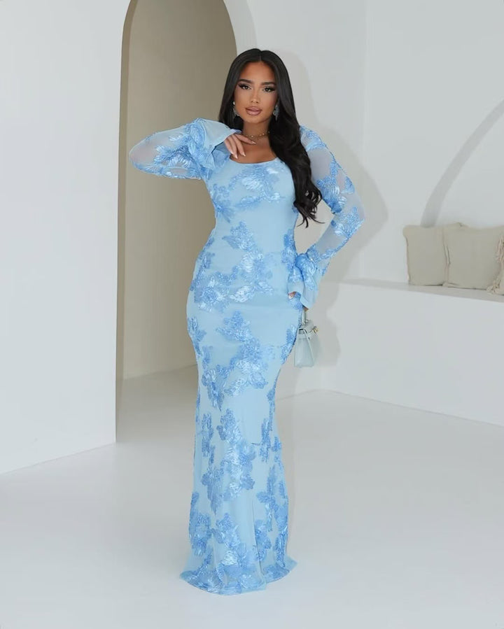 Damen Elegantes Maxikleid mit transparenter Spitze und floralen Applikationen Echo Archiv