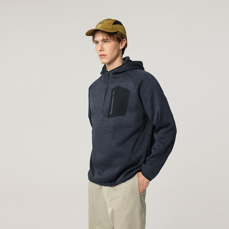 Damen Fleece-Halbzip Kapuzenpullover mit Brust-Zip-Tasche und relaxed Oversize-Schnitt Echo Archiv