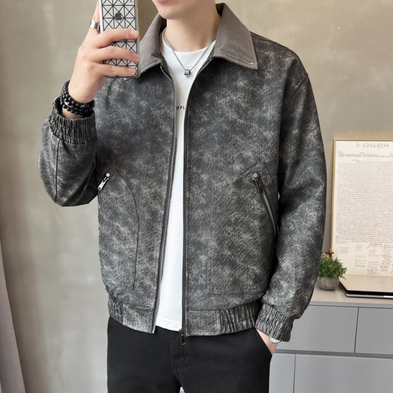 Herren modische Kunstlederjacke mit stylischem Stehkragen und praktischen Taschen Echoarchiv