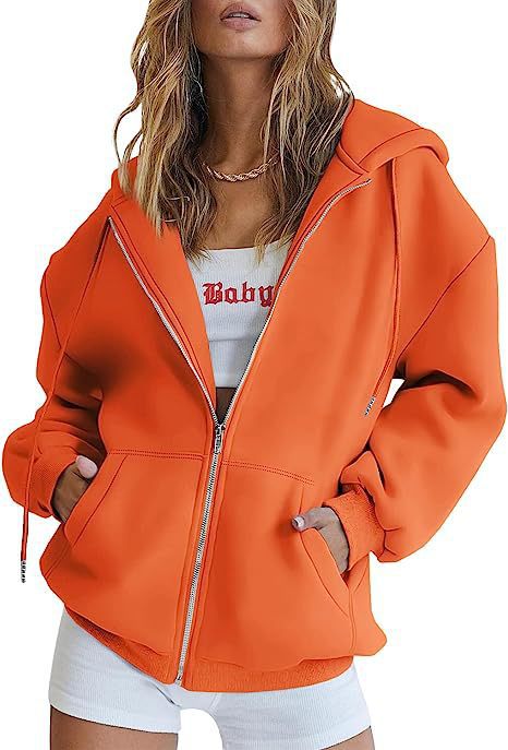 Damen oversized Kapuzenjacke mit durchgehendem Reißverschluss Kängurutaschen und weichem Sweatmaterial – Auréline