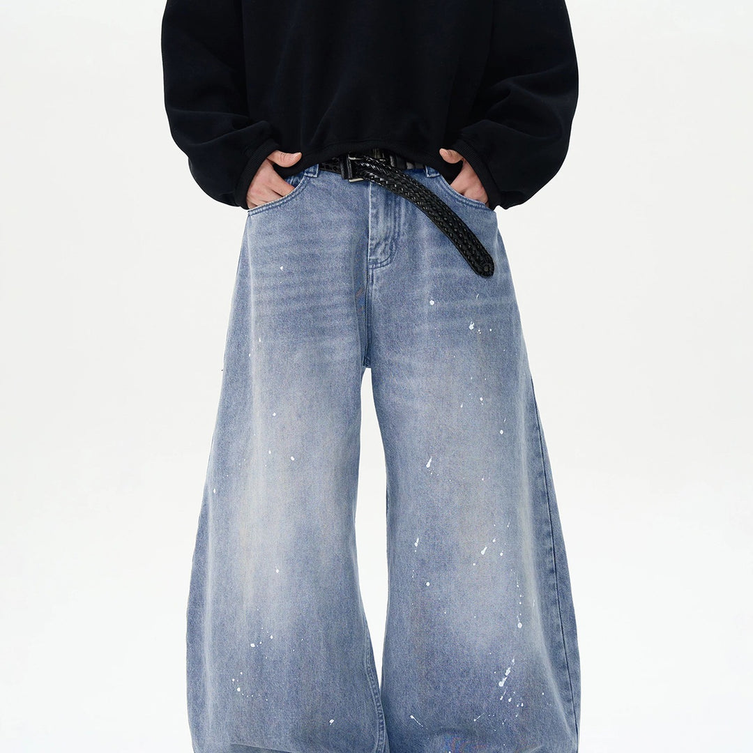Herren Extraweite Paint‑Effekt Baggy‑Jeans mit tiefem Schritt und Used‑Wash Echoarchiv