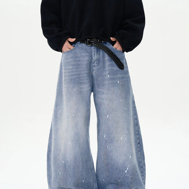 Herren Extraweite Paint‑Effekt Baggy‑Jeans mit tiefem Schritt und Used‑Wash Echoarchiv