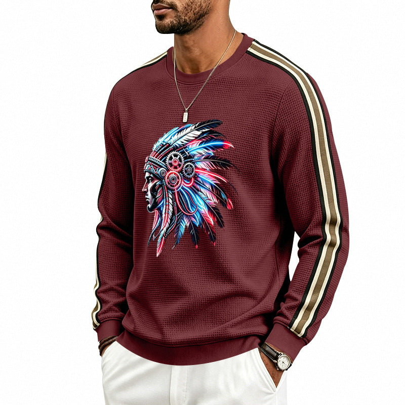 Herren Sweatshirt mit stilisiertem Kopfschmuck-Print und Kontraststreifen an den Ärmeln – Norvane