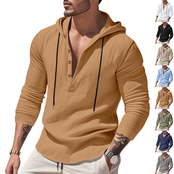 Herren vielseitiger Kapuzenpullover mit Knopfleiste und atmungsaktiver Baumwolle Echoarchiv