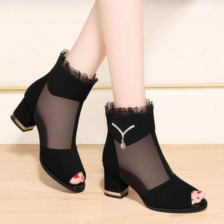 Damen Offene Stiefeletten mit Netz-Details und Glitzer-Akzenten Echo Archiv