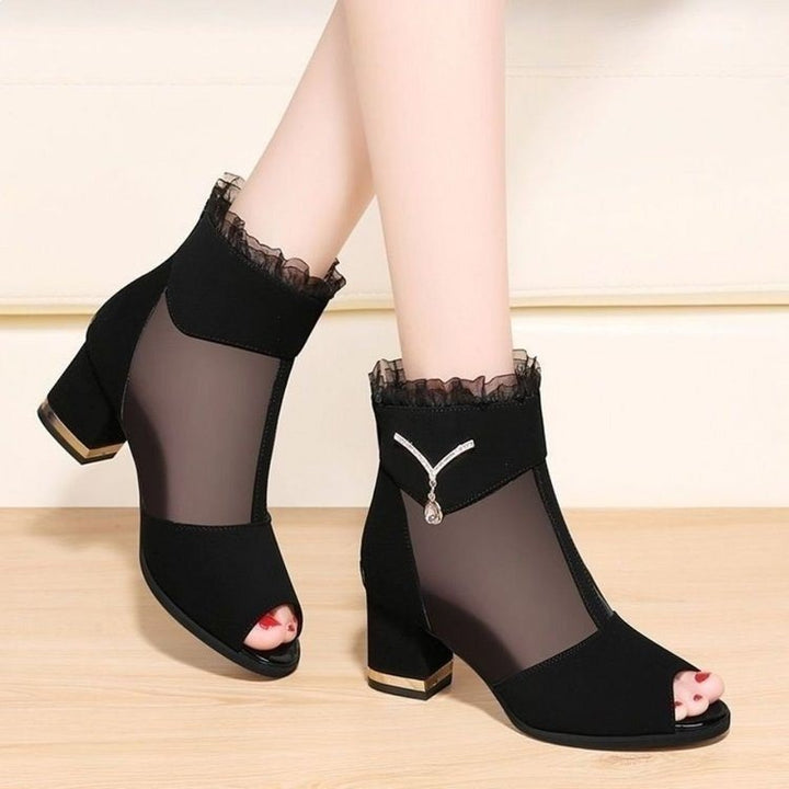 Damen Offene Stiefeletten mit Netz-Details und Glitzer-Akzenten Echo Archiv