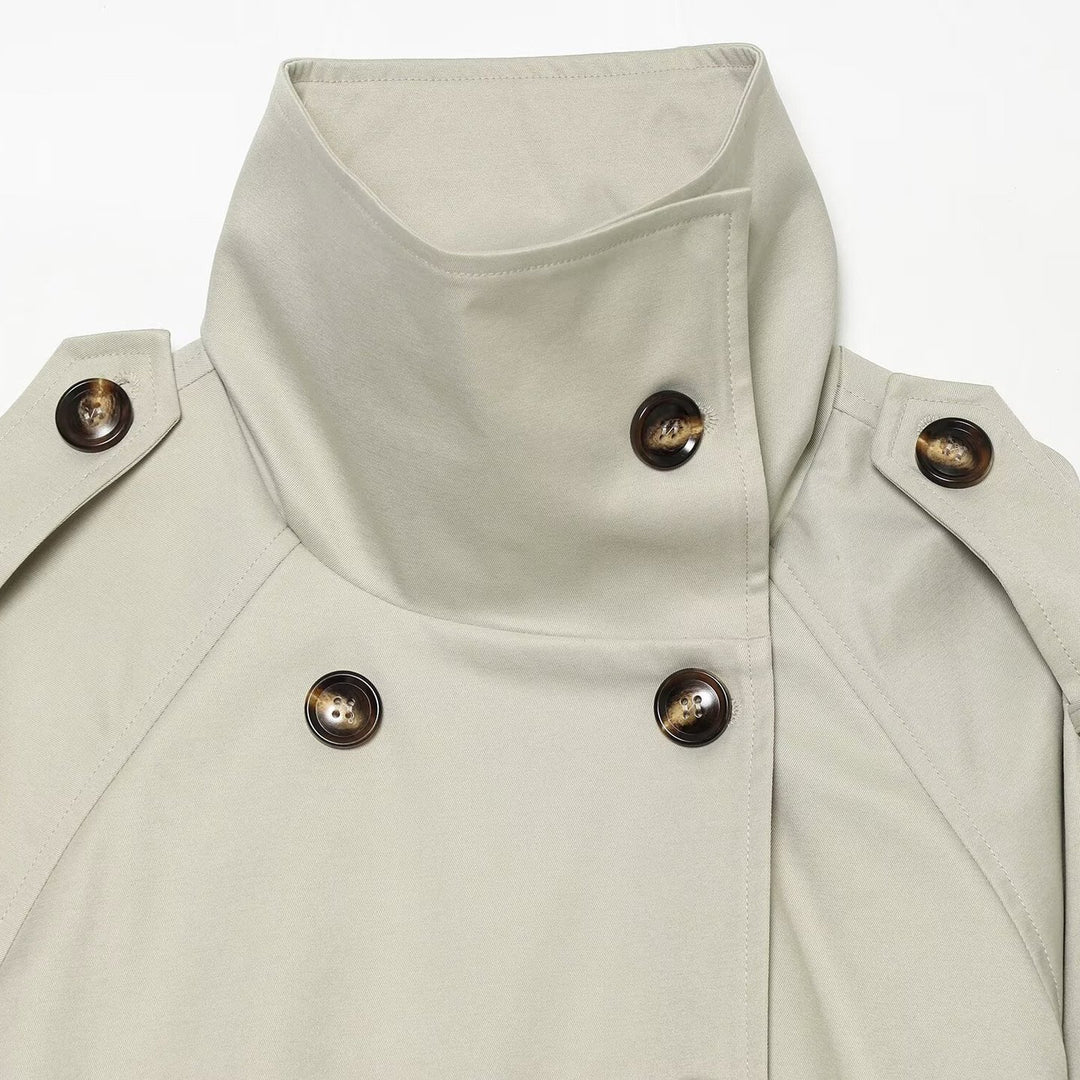 Damen Cropped-Trenchcape mit hohem Funnelkragen und Schulterriegeln Echoarchiv