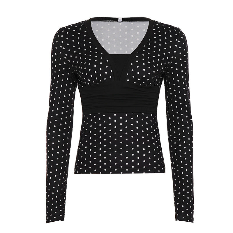 Damen nan taillierte Wickelbluse mit Polka‑Dot Muster, tiefem V‑Ausschnitt und breitem Taillenband Echo Archiv