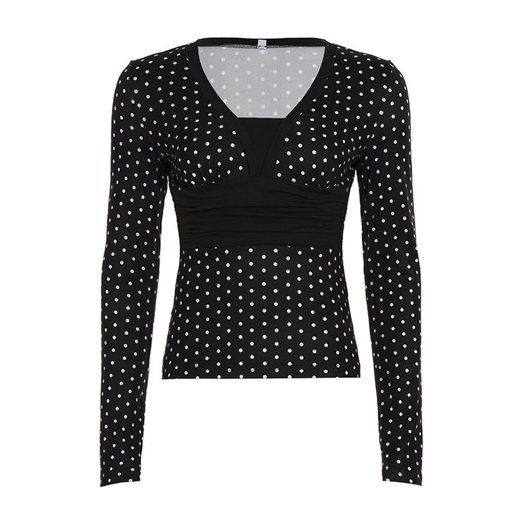 Damen nan taillierte Wickelbluse mit Polka‑Dot Muster, tiefem V‑Ausschnitt und breitem Taillenband Echo Archiv