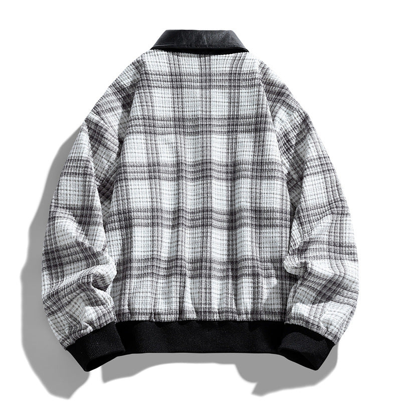 Herren Kariertes Overshirt-Blouson mit kontrastierendem Kunstlederkragen und Rippbündchen Echo Archiv