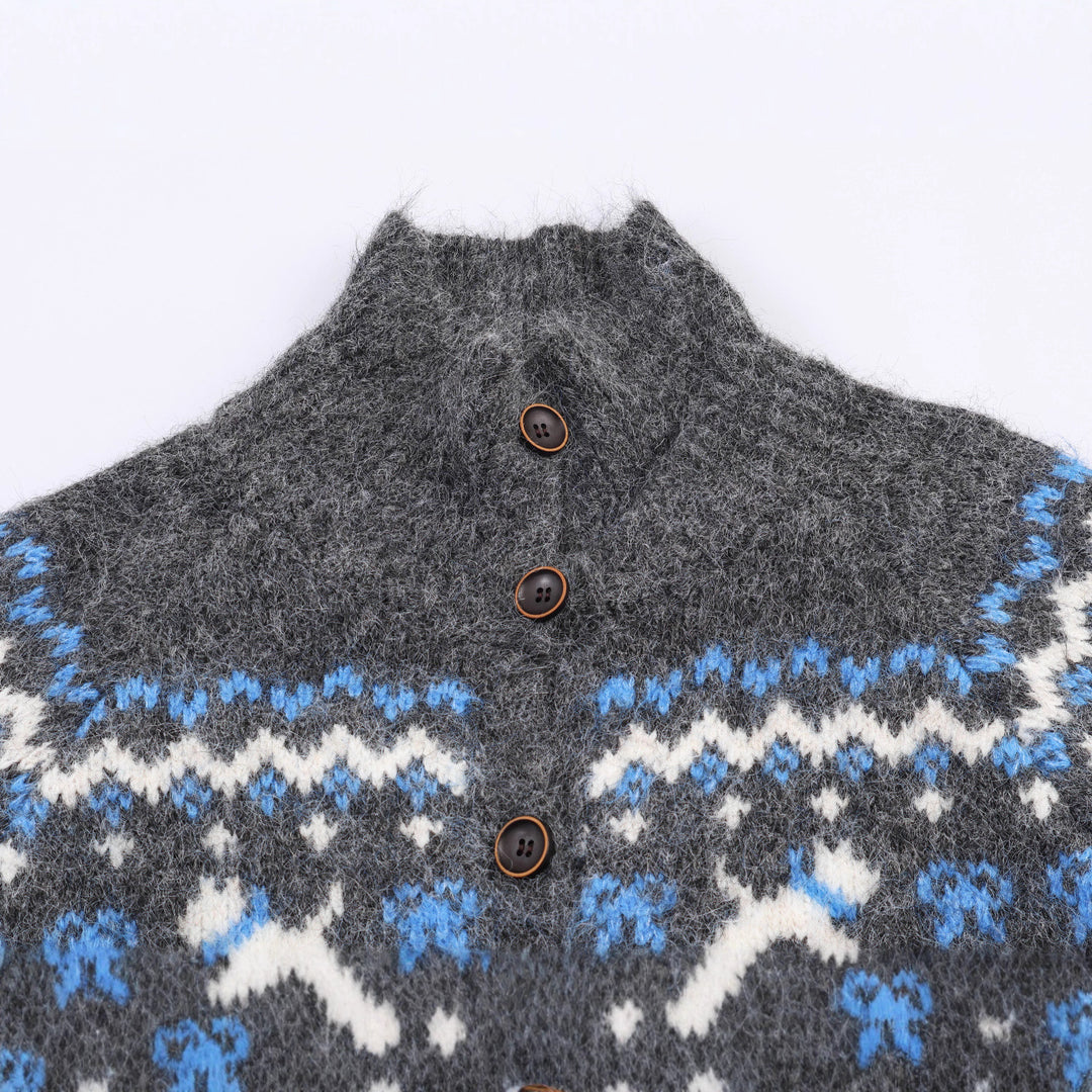 Damen Strick-Cardigan mit Norwegermuster und hohem Rollkragen Echoarchiv