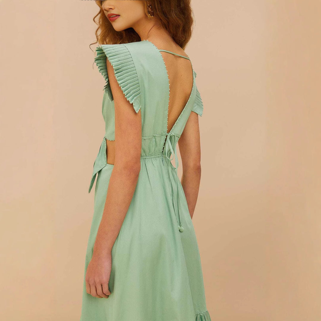 Damen Maxikleid mit hoch geschnittenen Rüschenärmeln und verstellbarem Taillenbund Echo Archiv
