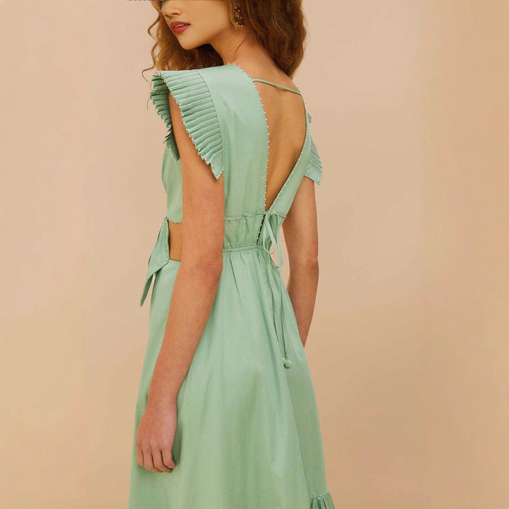 Damen Maxikleid mit hoch geschnittenen Rüschenärmeln und verstellbarem Taillenbund Echo Archiv