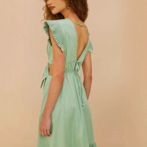Damen Maxikleid mit hoch geschnittenen Rüschenärmeln und verstellbarem Taillenbund Echo Archiv