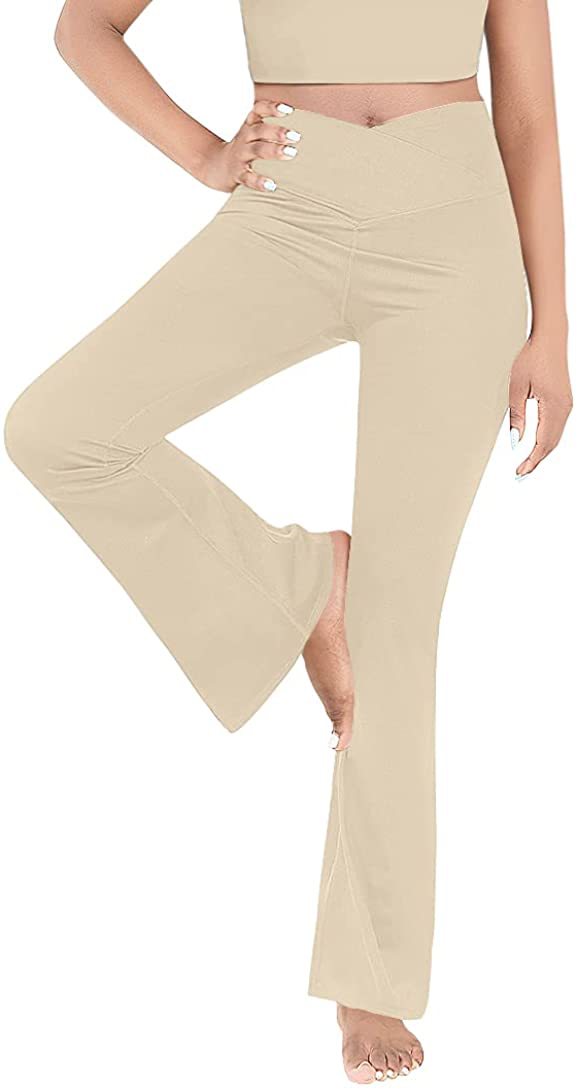 Damen nan taillenhohe Yogahose mit überkreuztem Bund und ausgestelltem Saum mit Schlitz Echo Archiv