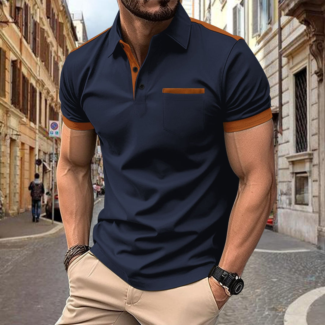 Herren modisches Kurzarmpoloshirt mit dekorativer Brusttasche und kontrastierenden Details Echoarchiv