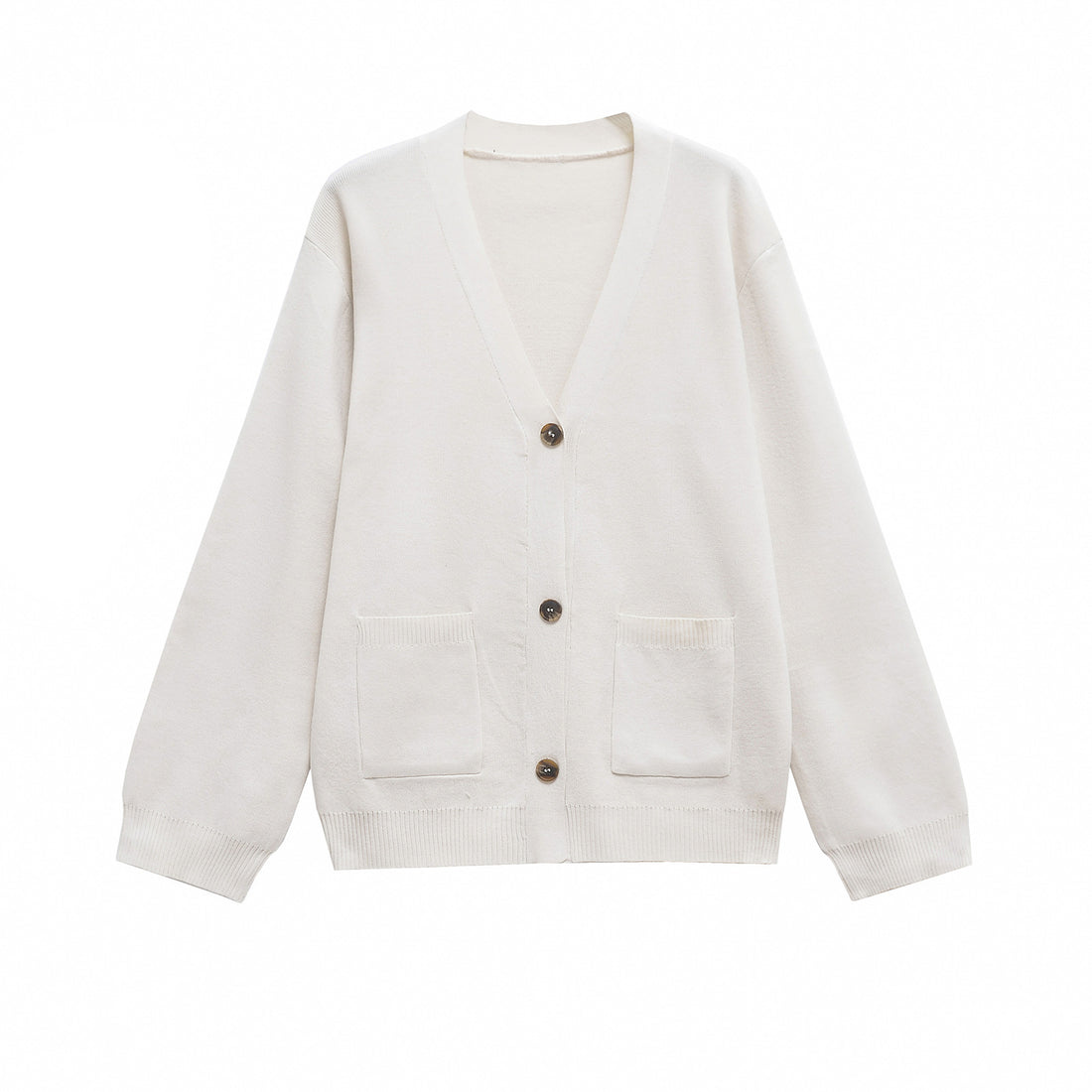 Damen Oversize Strickcardigan mit V‑Ausschnitt und aufgesetzten Taschen Echoarchiv