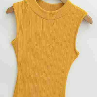 Damen Midikleid in Rippstrick, ärmelloses Slim‑Fit mit Stehkragen Echoarchiv