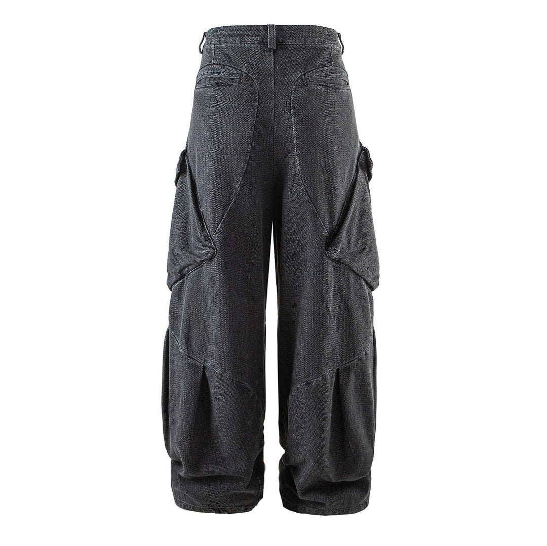 Damen Weite Cargo-Jeanshose mit hoher Taille, markanten Teilnähten und dekorativen Taschen Echoarchiv
