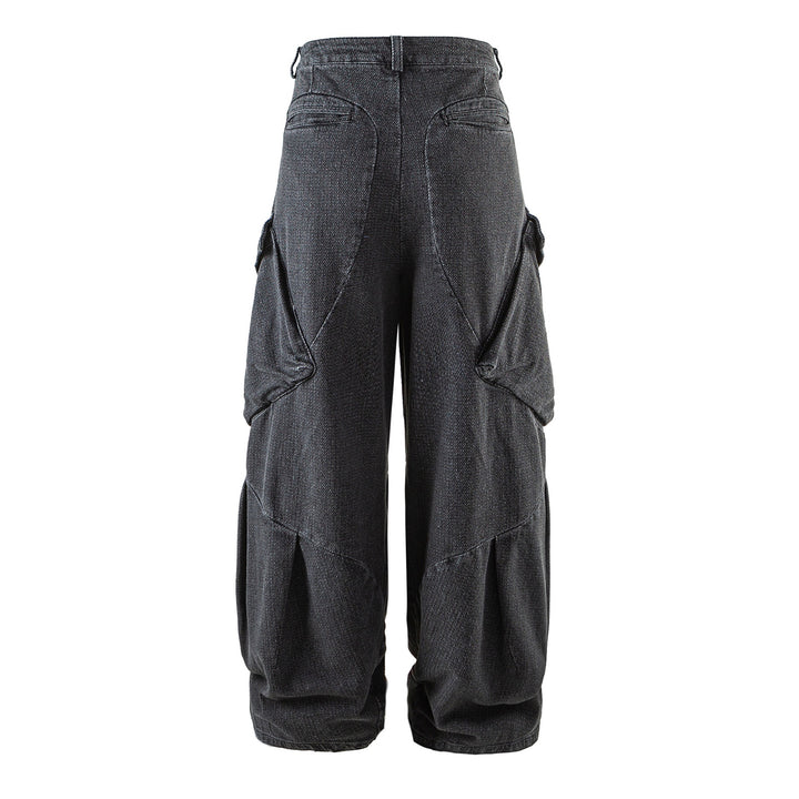 Damen Weite Cargo-Jeanshose mit hoher Taille, markanten Teilnähten und dekorativen Taschen Echoarchiv