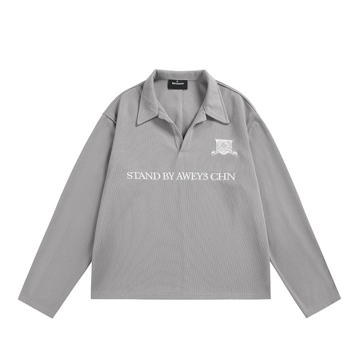 Unisex Langärmeliges Rugby-Polo mit offenem Kentkragen und Brustprint Echoarchiv