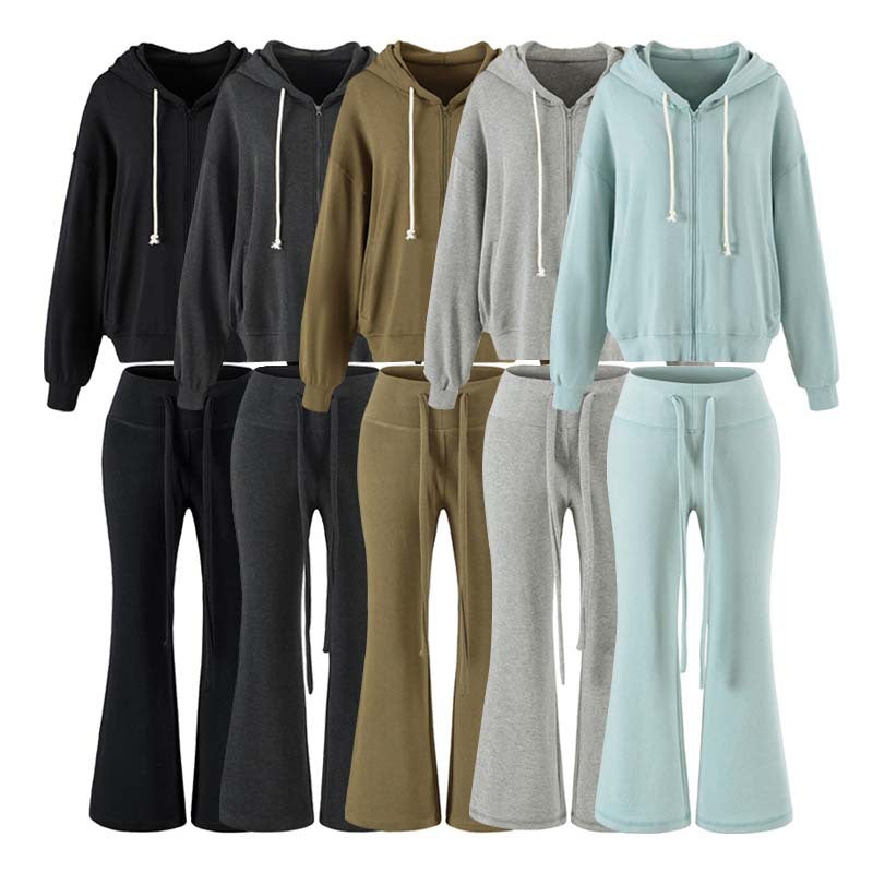 Damen Zweiteiliges Lounge-Set mit Zip-Hoodie und ausgestellten Jogginghosen Echoarchiv