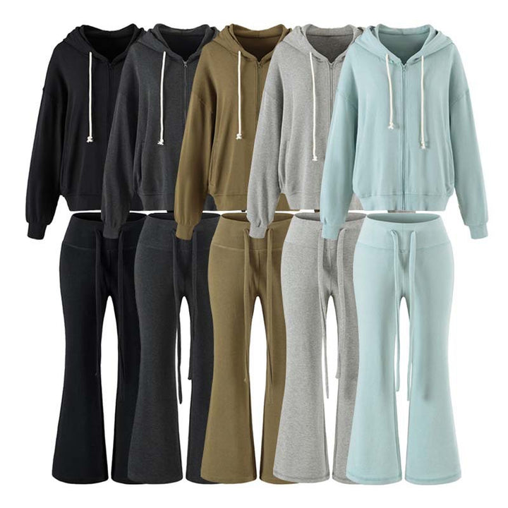 Damen Zweiteiliges Lounge-Set mit Zip-Hoodie und ausgestellten Jogginghosen Echoarchiv