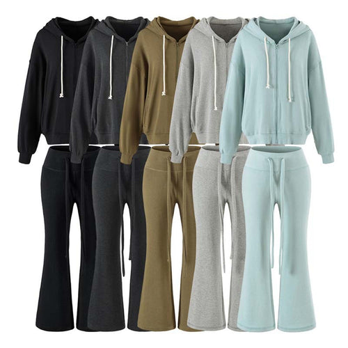 Damen Zweiteiliges Lounge-Set mit Zip-Hoodie und ausgestellten Jogginghosen Echoarchiv