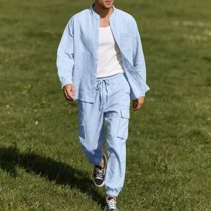 Herren lässiges Leinen-Outfit mit praktischen Taschen und komfortablem Schnitt Echoarchiv