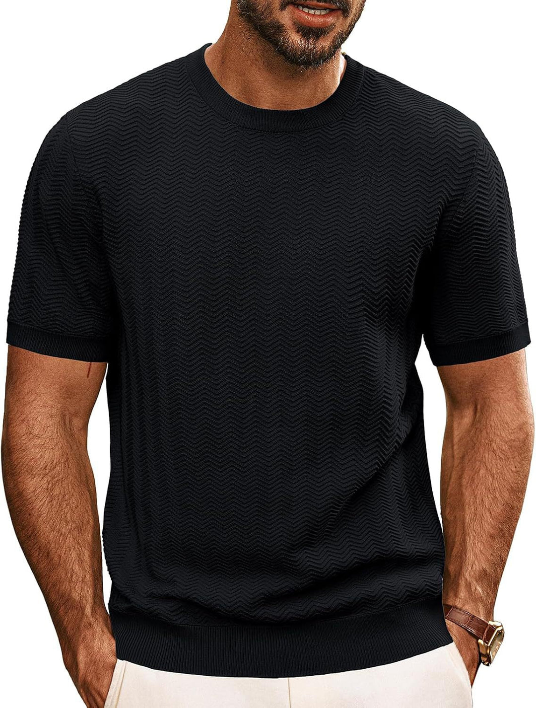 Herren strukturiertes Rundhals T-Shirt Echoarchiv