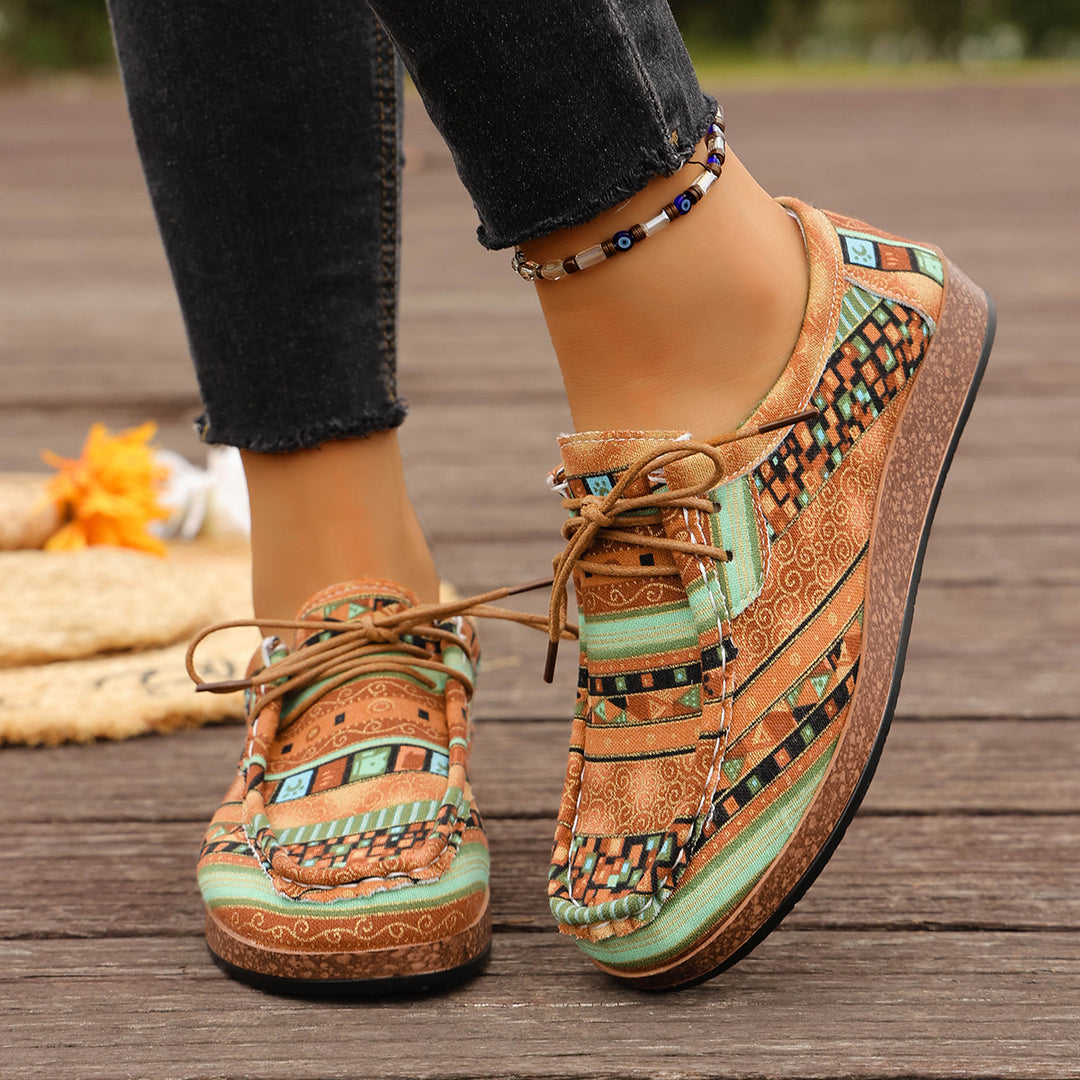 Damen bunte gemusterte Canvas-Schnürschuhe mit leichter Plateau-Sohle Echo Archiv