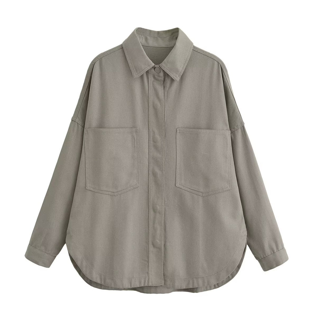 Damen Oversize Jeanshemd‑Jacke mit aufgesetzten Taschen und abgerundetem Saum Echo Archiv