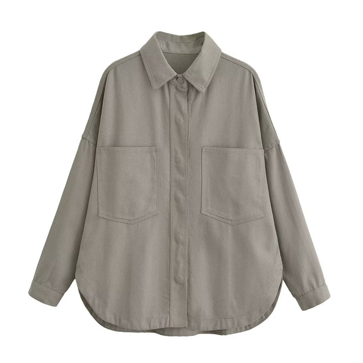 Damen Oversize Jeanshemd‑Jacke mit aufgesetzten Taschen und abgerundetem Saum Echo Archiv
