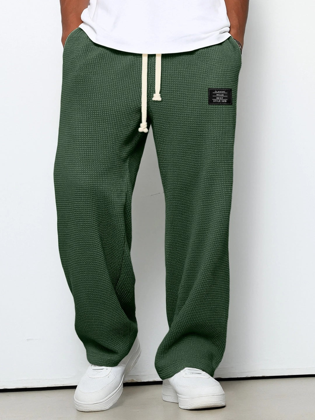 Herren nan lässige Waffelstrick Loungehose mit Kordelzug und geradem Schnitt Echo Archiv