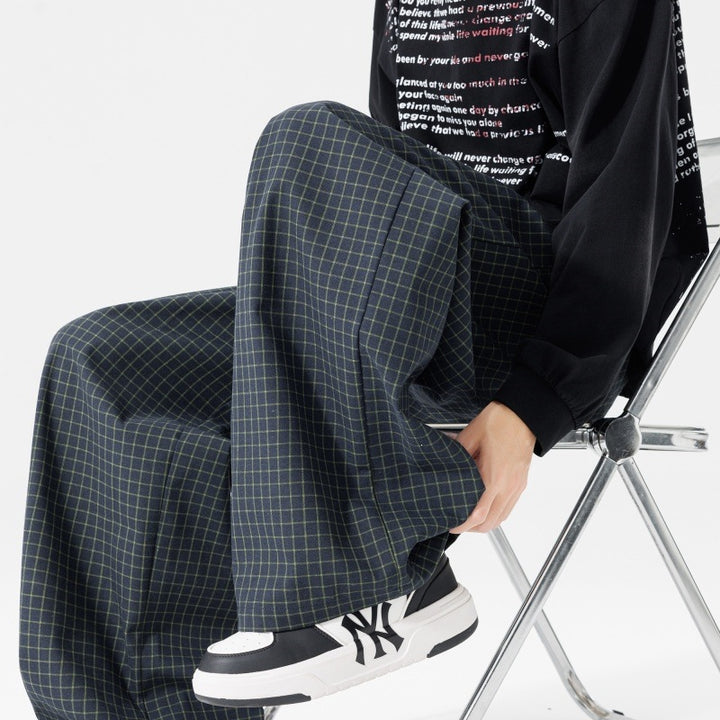 Damen Weite karierte Palazzo-Hose mit elastischem Bund, Tunnelzug & Oversize-Silhouette Echoarchiv
