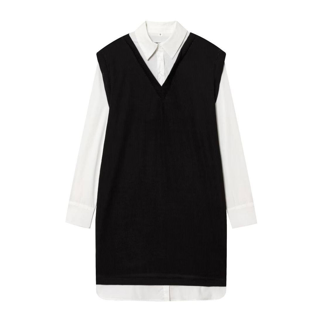 Damen Langes Hemdblusenkleid mit eingearbeiteter Strickweste Echoarchiv