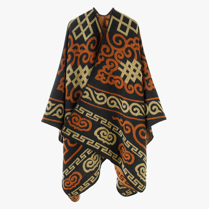 Damen Oversize-Jacquard-Umhang mit ethno-inspiriertem Ornamentmuster Echo Archiv