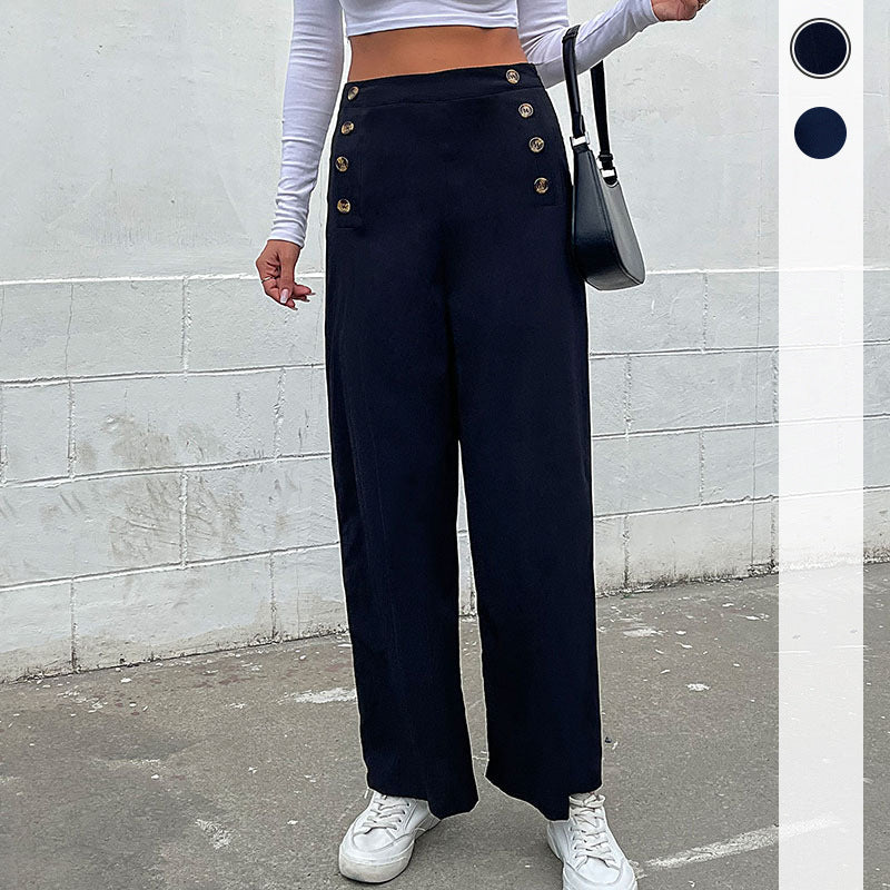 Damen High‑Waist Palazzo‑Hose mit maritim inspirierter Zierknopfleiste und weitem Bein – Avélisse
