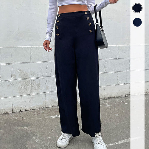 Damen High‑Waist Palazzo‑Hose mit maritim inspirierter Zierknopfleiste und weitem Bein – Avélisse