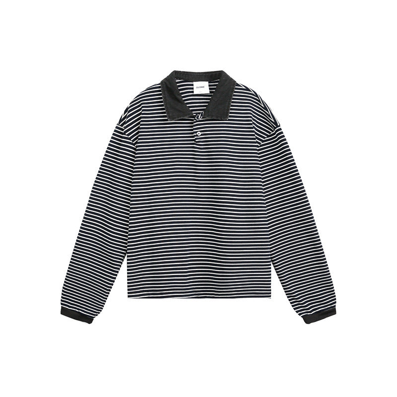Unisex Relaxed-Rugby-Poloshirt mit Cordkragen und feinem Ringelstrick Echoarchiv