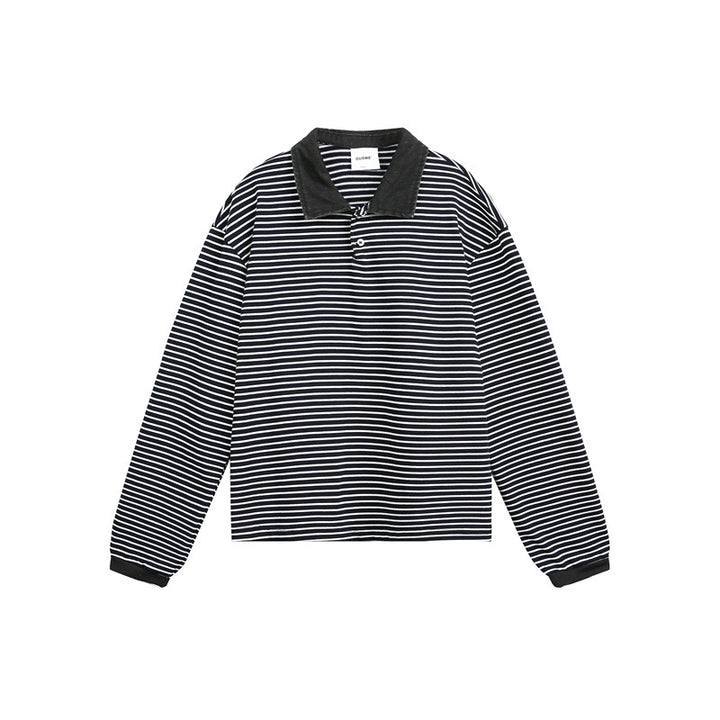 Unisex Relaxed-Rugby-Poloshirt mit Cordkragen und feinem Ringelstrick Echoarchiv