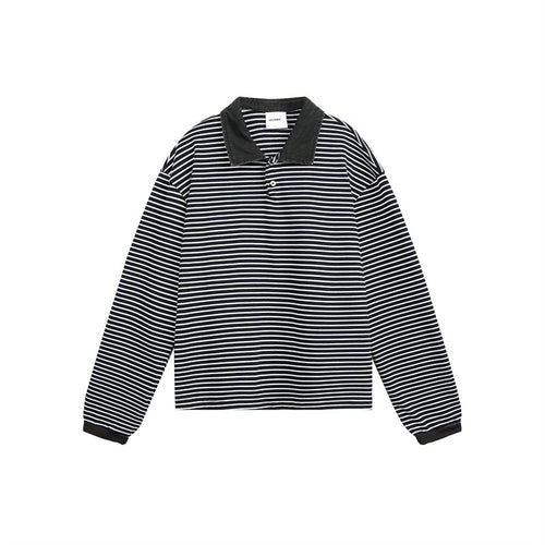 Unisex Relaxed-Rugby-Poloshirt mit Cordkragen und feinem Ringelstrick Echoarchiv