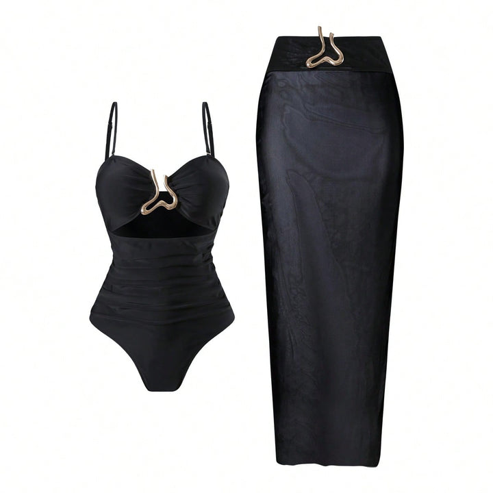 Damen Eleganter Badeanzug mit schickem Wrap-Rock Echo Archiv