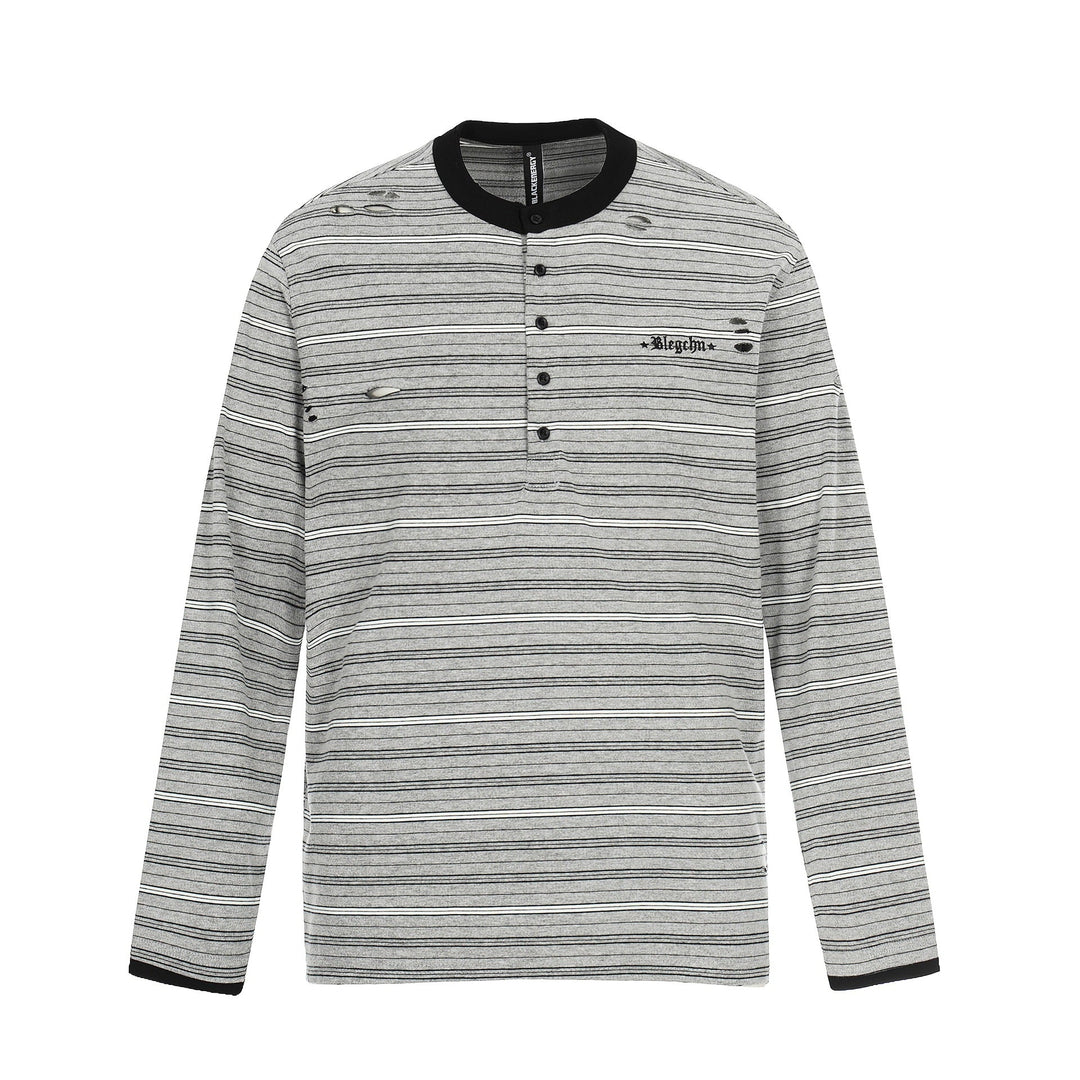 Herren Langarm-Henleyshirt mit Streifenmuster und Distressed-Details Echoarchiv