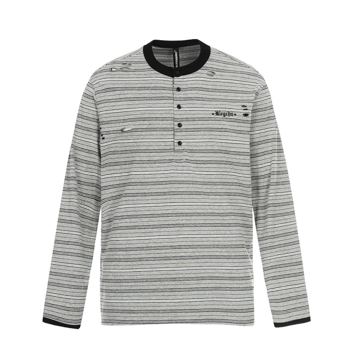 Herren Langarm-Henleyshirt mit Streifenmuster und Distressed-Details Echoarchiv