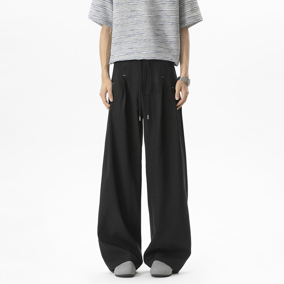Herren Weite Leinenhose mit hoher Taille, Bundfalte & relaxed Silhouette Echoarchiv