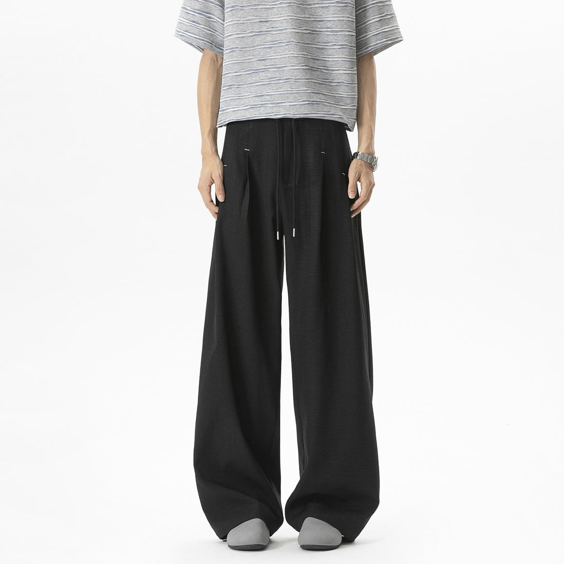 Herren Weite Leinenhose mit hoher Taille, Bundfalte & relaxed Silhouette Echoarchiv