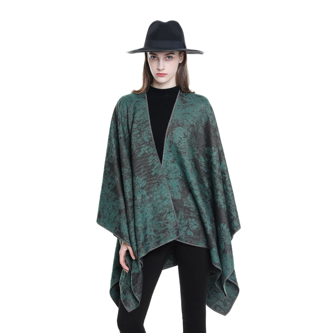 Damen Jacquard-Umhang mit floraler Strukturwebung und offenem Kimono-Fall Echo Archiv
