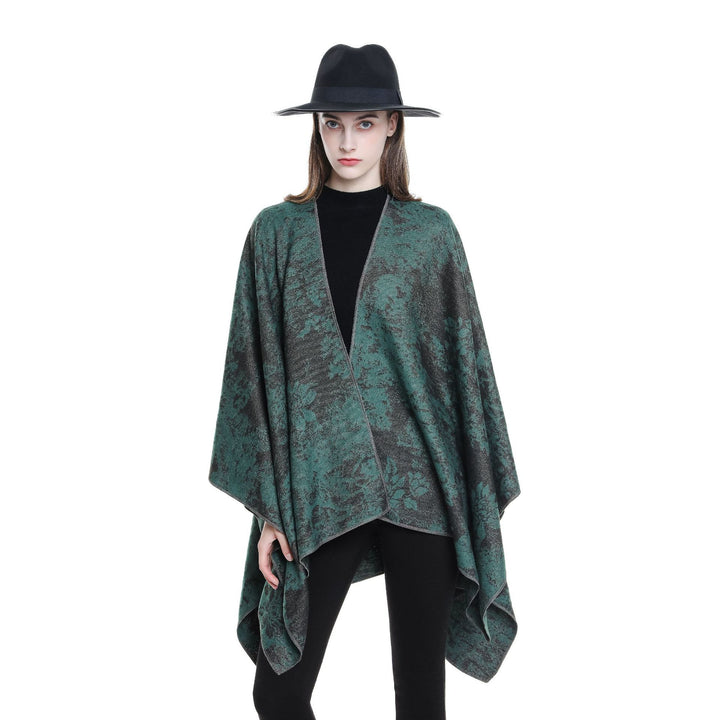 Damen Jacquard-Umhang mit floraler Strukturwebung und offenem Kimono-Fall Echo Archiv