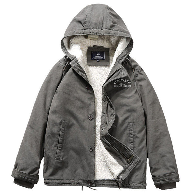 Herren Kapuzenjacke im Vintage-Worker-Stil mit Sherpa‑Futter – Taviero